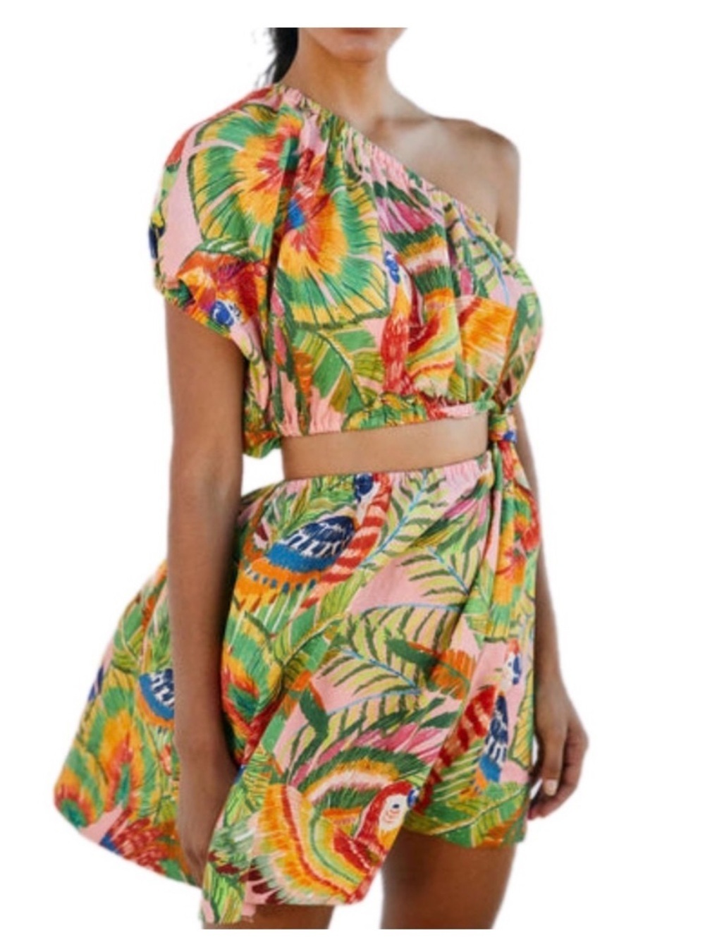 Farm Rio Macaw Leaves Mini Dress